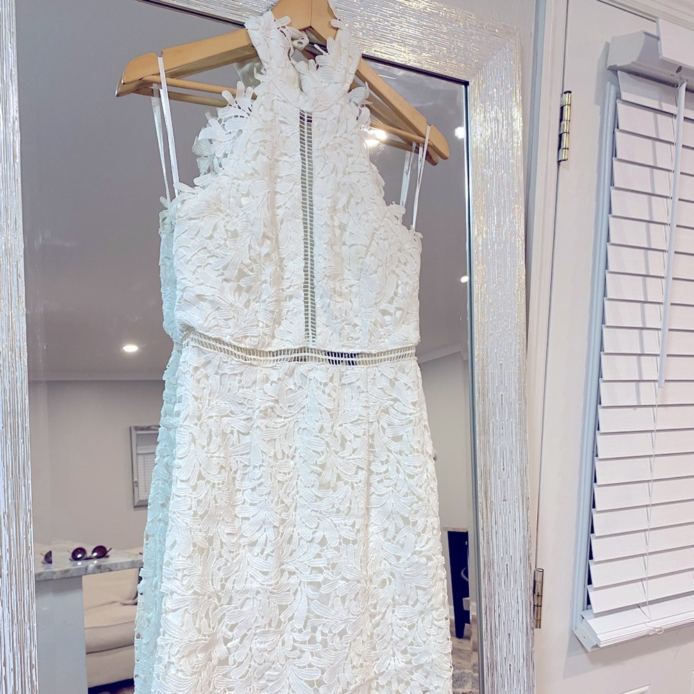 Lulu’s White scalloped dress worn for Bridal Shower